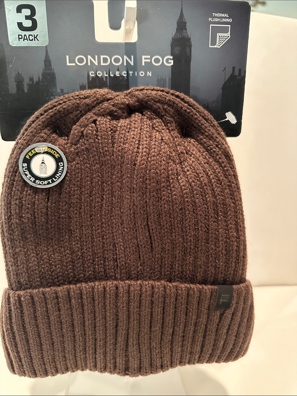 NWT London Fog (3) Piece Beanie Collection in black, brown and taupe w/thermal.